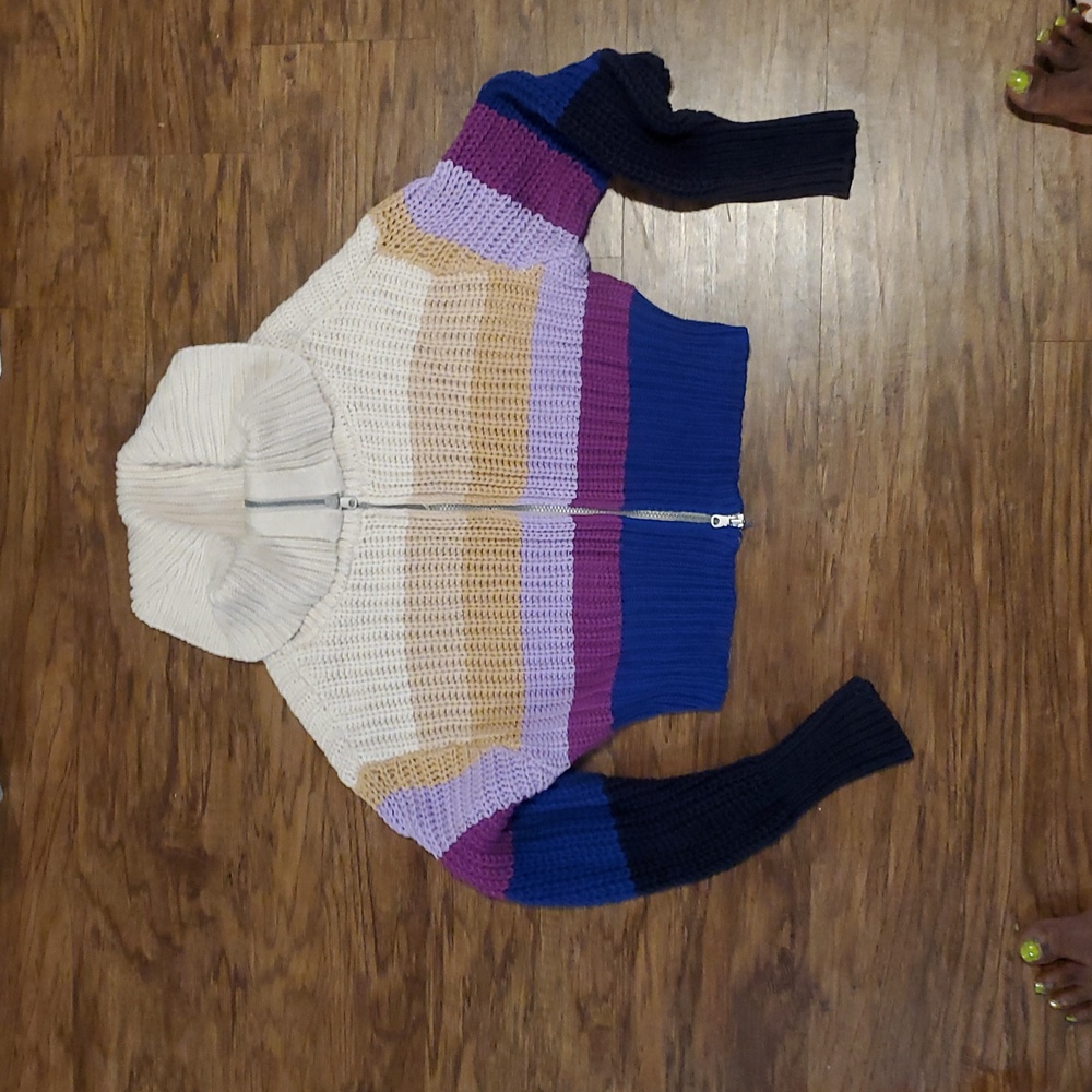 AERIE Women's Croppeb Striped Tuttleneck Sweater Sz Sm